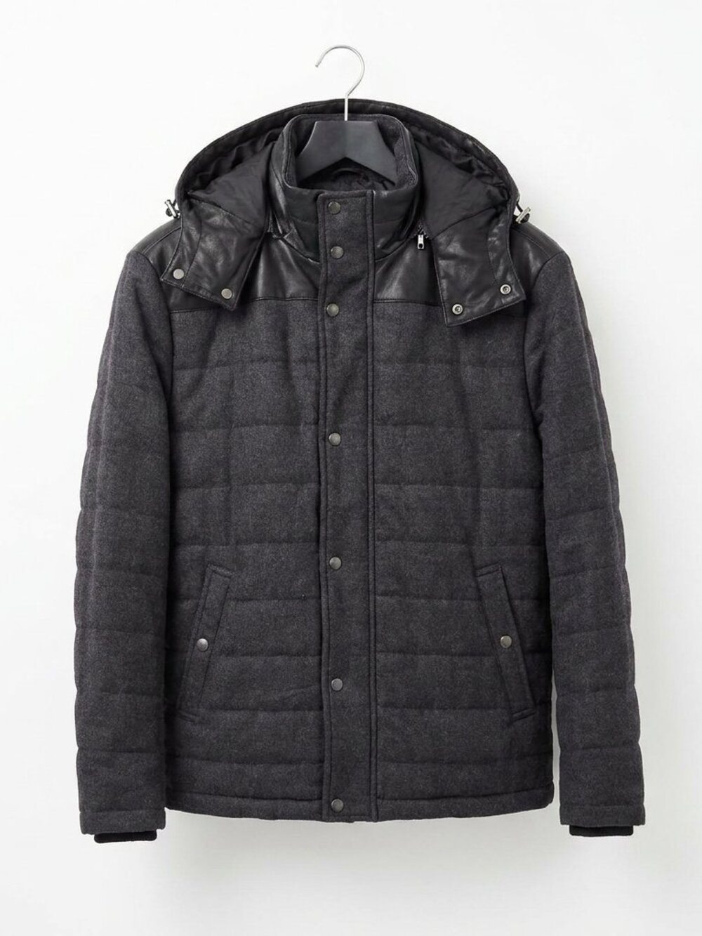 Vince Men's Dark Gray Wool Coat with Leather Hood